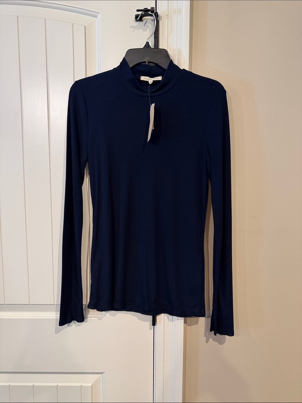 Copper Key Slim Long-Sleeve Mock Neck Top - Navy Blue